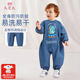久愛(ài)久寶寶連體罩衣嬰兒童學(xué)步爬爬服全身一體式男女防水防臟吃飯衣長(cháng)袖 全身防水可開(kāi)襠 藍色恐龍連體 90碼（建議身高75-85cm）