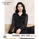 秋水伊人復(fù)古風(fēng)通勤波點(diǎn)裙2025年春秋新款女優(yōu)雅百搭喇叭袖連衣裙 黑色 XL