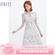 菲妮迪品牌連衣裙夏季新款 白底印花時尚設(shè)計感高腰短袖A字裙 白底印花 L