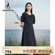 beanpole【度假連衣裙】濱波  春夏女士優(yōu)雅小V領(lǐng)短袖連衣裙 藏青色 M 165/88A