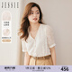 JESSIE優(yōu)雅V領(lǐng)蕾絲白色襯衫修身女小上衣春夏 白色 M