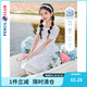 鉛筆俱樂部童裝2025夏裝新款女童連衣裙中大童裙子兒童收腰碎花裙 藍(lán)色 150 cm