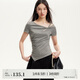 VEROMODA T恤女2025春季新款鏤空設計抽褶不規則開(kāi)叉下擺短袖
