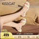 KISSCAT接吻貓夏季新款簡(jiǎn)約高跟涼鞋法式方頭一字帶涼鞋女KA54317-11 深米白色 34
