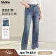 MsShe【重工燙鉆釘珠闊腿牛仔褲】大碼女裝2025秋季胖mm顯瘦褲子 牛仔灰藍(lán)色現(xiàn)貨 4XL