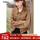 百圖betu女裝春新款復(fù)古美式牛仔外套流蘇邊短款?yuàn)A克上衣2401T46 咖啡色 M