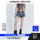 UR七夕2025夏季新款女裝休閑復古系帶毛須牛仔短褲UYV850062 藍色 (偏短) 29