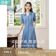茵曼（INMAN）復(fù)古天絲涼感小v翻領(lǐng)連衣裙女士2025年夏季新款收腰a字牛仔裙 牛仔藍(lán) -18525993 M