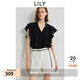 LILY2025夏新款女裝含亞麻法式重工鏤空蕾絲繡花V領(lǐng)休閑黑色襯衫 510黑 L
