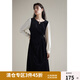 獨束大碼女裝收腰撞色拼接連衣裙女2023冬季新品法式赫本風(fēng)小黑裙 靜謐黑【160版本】 XL