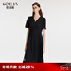 歌莉婭v領(lǐng)連衣裙女2025新款夏季壓褶拼接設計感氣質(zhì)通勤小黑裙1C4C4K1A0 00B黑色 M
