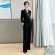 百顏高級感絲絨西裝套裝女時(shí)尚氣質(zhì)高端職業(yè)裝通勤正裝工作服西服外套 6138黑色西裝+微喇叭褲 S