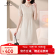clotho Rennie品牌女裝雪紡連衣裙女夏季2025年新款小個(gè)子短袖遮肉氣質(zhì)中長裙 奶杏色 M