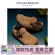 Teenie Weenie小熊童鞋女鞋秋季新款真皮百搭女童勃肯鞋全包淺口單鞋薄底親子鞋 TW5805009卡其色款 33