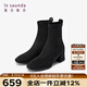 萊爾斯丹歐美時(shí)尚方頭粗跟短筒高跟女鞋短靴5T64903 黑色 BKF 37