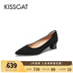 KISSCAT金晨同款接吻貓[CAT系列]貓掌鞋單鞋女簡約通勤高跟鞋尖頭船鞋女 黑色（瘦腳卡碼拍小一碼） 36 (230mm)