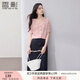 香影v領(lǐng)粉色減齡針織開(kāi)衫女短袖2025夏裝新款t恤甜美風(fēng)條紋上衣 粉紅 M 160/84A/95-110斤