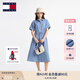 TOMMY JEANS【復古文藝風】25夏季女純棉收腰寬松牛仔連衣裙長裙20374 牛仔藍1A4 S (推薦:95-110斤)