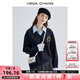 VEGA CHANG假兩件衛(wèi)衣女秋季2025新款洋氣減齡學(xué)院風(fēng)顯瘦短外套 海港藍(lán)（常規(guī)版） S