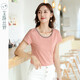 艾路絲婷條紋短袖T恤女裝夏裝新款韓版顯瘦上衣圓領(lǐng)體恤31008 粉白條紋 XL