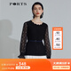 PORTS寶姿商場同款新品女裝甜美復(fù)古雪紡拼接針織衫 黑色 S