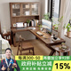 森圓木方實木轉(zhuǎn)角書桌家用臥室L型靠墻電腦桌辦公室辦公桌拐角寫字學習桌 桌180*55轉(zhuǎn)100+2柜門98*25*110