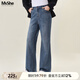 MsShe【拖地微喇牛仔褲】大碼女裝2025秋裝胖mm顯瘦寬松闊腿長褲 牛仔中藍(lán)色現(xiàn)貨 2XL