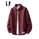 :CHOCOOLATEit美式純棉長(cháng)袖襯衫男秋季新款透氣寬松復古襯衣外套 酒紅 L