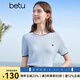 百圖betu女裝2025夏季新款毛針織衫撞色邊愛心刺繡短袖上衣女2505X07 藍色 M