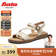 Bata一字帶涼鞋女2025夏羊皮涼鞋AYJ10BL5 米色 38