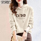 VHLK輕奢潮牌女裝純棉衛衣女2025春秋新款印花長(cháng)袖休閑打底衫連帽上衣 one杏色【不加絨】 M 建議 95-110斤