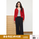 獨束【雙旦系列】大碼女裝胖mm紅色上衣時(shí)尚洋氣V領(lǐng)長(cháng)袖毛針織衫 磚紅色 XL (尺碼：3)