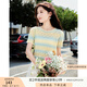 香影（xiangying）漸變色鏤空針織衫女2025夏季新款小個子圓領(lǐng)短袖正肩t恤上衣 黃色 L