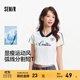 森馬（Semir）涼感T|短袖T恤女短款撞色V領(lǐng)夏季2025新款字母修身上衣運動(dòng)風(fēng) 本白10102 L