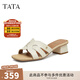 他她（TATA）法式粗跟拖鞋2025秋季新款女鞋簡(jiǎn)約復古氣質(zhì)時(shí)裝涼鞋 米白 （粗跟款） 36