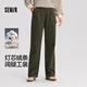 森馬（Semir）休閑褲女冬純棉燈芯絨半松緊腰打褶寬松闊腿褲工裝褲101724127004