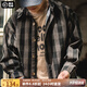 馬登工裝 美式復(fù)古360g重磅襯衣厚實(shí)格子外套廓形硬漢長(zhǎng)袖襯衫男 棕黑色 （重磅面料、手感硬朗） L