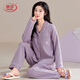 浪莎【100%棉】女士睡衣女春夏自帶胸墊棉柔舒適家居服套裝可外穿紫色