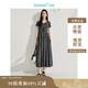 茵曼簡(jiǎn)約通勤針織拼接連衣裙夏季女裝百搭短袖層次感長(cháng)裙子 黑灰色 M