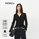 MO&Co.上衣2025春新品天絲綿羊毛半開襟亨利領(lǐng)黑白兩件套MBE1TOP002 黑色 L L/170