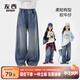 左西女童牛仔褲兒童褲子秋裝2025新款中大童寬松直筒褲 牛仔色 160