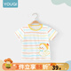 優(yōu)奇寶寶短袖T恤夏季薄款兒童夏裝衣服男女童半袖嬰兒童裝小孩上衣服 條紋小鴨 90