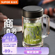 蘇泊爾（SUPOR）雙層玻璃杯茶杯耐熱防燙帶手柄水杯商務(wù)辦公男士過(guò)濾帶蓋杯子 烏木黑-450mL