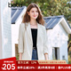 百圖betu女裝2025夏季新款西裝條紋后幅開叉寬松七分袖外套女2503T69 米白 L