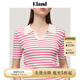 ELAND衣戀針織T恤女v領(lǐng)短袖條紋糖果色運(yùn)動(dòng)風(fēng)上衣夏季新款城市新戶(hù)外 粉色(25)Pink S