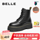 百麗（Belle）七夕禮物周雨彤推薦黑桃少女馬丁靴女休閑短靴B8K1DDD4 黑色-絨里 36 (230mm)
