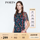 PORTS寶姿 新品商場同款女裝 夏季新品紅花藍(lán)屋荷葉邊領(lǐng)上衣 丈青印花 M (6)