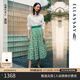 歌力思（ELLASSAY）【童瑤同款】夏季新款高支長(cháng)絨棉印花半身裙女EWE342Q01800 綠混搭 S