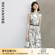 顏域水墨印花連衣裙女2024新款夏裝復古優(yōu)雅背心裙中長(cháng)款圓領(lǐng)裙子 黑白花 M/38