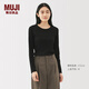 無(wú)印良品（MUJI）女式 萊賽爾混羅紋編織圓領(lǐng)長(cháng)袖T恤 上衣打底衫女款25年秋季 黑色 M (160/84A)